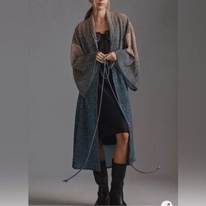 By Anthropologie Ombre Shine Sparkly Tie Front Duster Cardigan One Size NWT